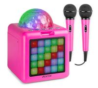 Fenton KAR15P Portable Bluetooth Karaoke Machine Speaker for Kids, Pink with LED Lights, 2 Microphones, USB-C Rechargeable Battery, 15W Power, Bluetooth 5.3