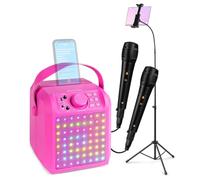 Fenton KAR50P Kids Karaoke Machine with 2 Microphones, Bluetooth Speaker, Adjustable Tablet Mount, Tripod Stand, RGB LED Lights, 50W Portable System for Parties