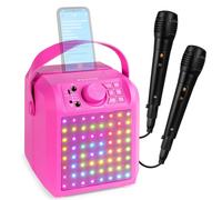 Fenton KAR50P Kids Karaoke Machine, Bluetooth Speaker with Microphone, Tablet Mount & Lights, Portable Karaoke Set for Childrens Parties, Pink