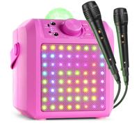 Fenton KAR55P Kids Karaoke Machine, Bluetooth Karaoke Speaker with Microphone Set, Jelly Ball Light, Childrens Portable Singing System, Pink with 2x Mics Included