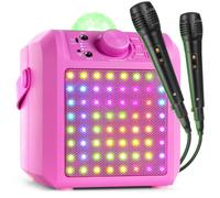 Fenton KAR55P Kids Karaoke Machine, Bluetooth Karaoke Speaker with Microphone Set, Jelly Ball Light, Childrens Portable Singing System, Pink with 2x Mics Included