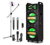 Fenton LIVE2102 Bluetooth Karaoke Machine for Adults, 800W Home Karaoke System with Microphone, Mic Stand, Tablet Holder, LED Lights, Party Speaker, Complete Home Karaoke Setup
