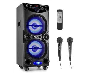 Fenton LIVE2104 Bluetooth Party Speaker with Lights, Portable Karaoke Machine System, 400W, USB MP3, Two Microphones, Remote, SD, LED Disco Lighting for Home Party Speakers and Karaoke Use