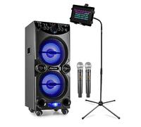 Fenton LIVE2104 Karaoke Machine with Screen Functionality, Bluetooth Speaker System, Wireless UHF Microphones & Adjustable Tablet Stand for Home Singing, Adults Karaoke Systems Set