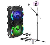 Fenton LIVE280 Bluetooth Karaoke Speaker System, Portable Home Karaoke Setup with Dual Microphones, LED Lights, Tablet Stand & Adjustable Mic Holder for Parties & Entertainment
