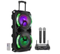 Fenton LIVE280 Bluetooth Karaoke Speaker System with Dual 8-Inch Woofers, Wireless Microphones, Echo Control, LED Party Lights & Rechargeable Battery for Home Karaoke Setup and Parties