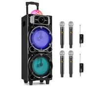 Fenton LIVE290 Bluetooth Karaoke System with Disco Lights, Media Player, Trolley, 4x Wireless Microphones, Portable Home Party Speaker for Adults & Kids
