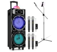 Fenton LIVE290 Bluetooth Party Karaoke System with Disco Lights, 4 Wireless Microphones, Tablet Stand & Media Player for Home Audio Family & Kids Events