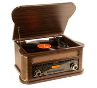 Fenton Memphis Vintage Record Player, Vinyl, Cassette, CD, DAB Radio, Wood | Built-in speakers, classic music centre, dark wood elegance, all-in-one