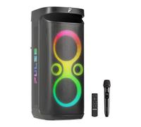 Fenton Pulse130 2x 6.5 splashproof portable party speaker with wireless microphone, Bluetooth 5.3, powerbank, stereo pairing, multicolour LED lights, 12h battery, karaoke, outdoor & indoor use