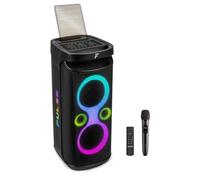Fenton Pulse130 Portable Bluetooth Karaoke Machine, 2x 6.5" Woofers, Wireless UHF Microphone, Splashproof, LED Lights, 12hr Battery, Stereo Pairing, Adults & Kids Party Speaker