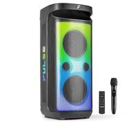 Fenton Pulse160 2x8 Portable Bluetooth Party Speaker with LED Lights, Splashproof, Built-In Battery, Mic, Powerbank Output, Stereo Pairing, Outdoor Karaoke Sound System
