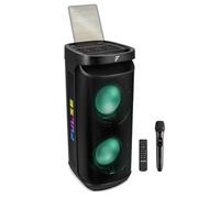 Fenton Pulse200 2x10" Bluetooth Karaoke System with Wireless Microphone, Splashproof Portable Speaker, 400W Power, Rechargeable Battery, LED Lights, Tablet Groove, Guitar Input,