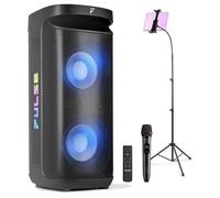 Fenton Pulse200 Karaoke Machine with Screen for Lyric Display, Tablet Stand, Wireless Mic, Splashproof System, Dual 10-Inch Speakers, Adults Home Karaoke Setup