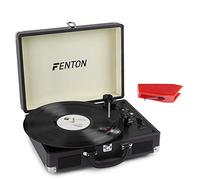 Fenton RP115C Bluetooth Vinyl Player with Built-In Speakers and Spare Ceramic Stylus, Briefcase Record Player & Turntable USB Encoding, Retro Black Finish