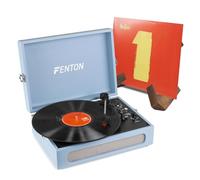 Fenton RP118E Bluetooth Briefcase Vinyl Record Player with Retro Vinyl Record Holder, Retro Record Player with Built-in Stereo Speakers, USB Conversion, 3-Speed Playback, Stylish Pastel Blue Finish