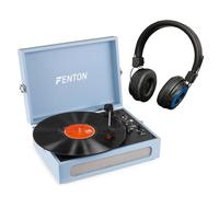 Fenton RP118E Briefcase Record Player with Wireless Bluetooth Headphones, Vinyl Turntable with Integrated Speakers, Bluetooth In/Out, Vinyl to MP3 USB Conversion, Retro Blue Finish