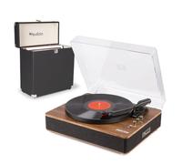 Fenton RP162 Modern Record Player with Built In Speakers, Bluetooth Output, USB Recording Function, Audizio RC32 Vinyl Case, Wood Finish Turntable Bundle
