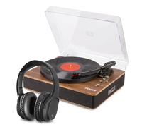 Fenton RP162 Record Player with Wireless Headphones - Bluetooth Vinyl Player with Turntable Bluetooth Output, Built-in Stereo Speakers & USB MP3 Playback - Noise Cancelling Headphones Included