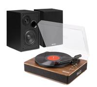 Fenton RP162 Vinyl Record Player with Bluetooth Transmitter & 80W Wireless Bookshelf Speaker System, Complete HiFi Turntable Bundle