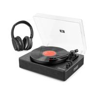 Fenton RP162B Bluetooth Record Player with Built-In Speakers, Bluetooth Output, USB Recording, 3 Speeds, Wireless Headphones with Active Noise Cancellation Bundle
