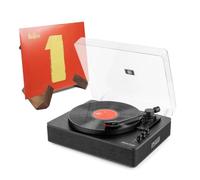Fenton RP162B Bluetooth Record Player with Built In Speakers, USB Recording, 3 Speed Turntable and Retro Wooden Vinyl Record Display Stand for 12 Inch LP Sleeves
