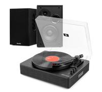 Fenton RP162B Record Player Stereo System with Built-In Bluetooth Output and Audizio KS02 Wireless Bookshelf Speakers, Vinyl Turntable for Home, 80W Speaker Set, Retro Black Finish