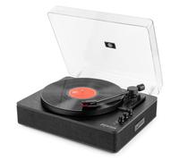 Fenton RP162B Vinyl Record Player with Bluetooth Output, Built-In Stereo Speakers, Wireless Streaming, USB Vinyl to MP3 Recorder, Pitch Control, 3-Speed, Black, Vintage Wood Design, RCA Line Out