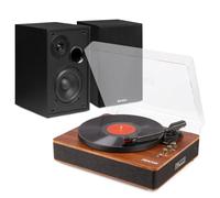 Fenton RP162D Bluetooth Turntable & Audizio 80W HiFi Active Bookshelf Speakers Set, Home Audio System, Wireless Record Player, Vinyl to Digital USB, Built-In Stereo, RCA, Dark Wood Finish