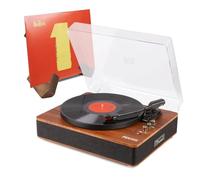 Fenton RP162D Dark Walnut Vinyl Record Player with Bluetooth and Retro Wooden Vinyl Holder Stand, Built-In Speakers, MP3 USB Playback, 3-Speed Turntable