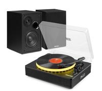 Fenton RP162LED Bluetooth Vinyl Record Player with Colour LED Turntable & 80W Active Bookshelf Speaker Set, Wireless Home Audio HiFi System, USB, RCA, AUX, Headphone & Remote Control Included