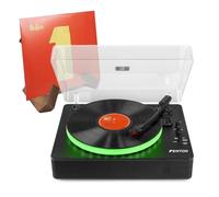 Fenton RP162LED Vinyl Record Player with Bluetooth, RGB LED Lights, Built-in Stereo Speakers & Retro Wooden Vinyl Holder Stand, 3-Speed Turntable System