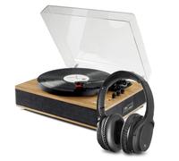 Fenton RP162LW Bluetooth Record Player with Audizio ANC110 Wireless Headphones, Vinyl Turntable with Built-in Speakers, Active Noise Cancelling Headphones, USB MP3 Recording, Light Wood Finish