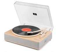 Fenton RP162S Bluetooth Record Player, Natural Wood, with Built-in Stereo Speakers, Bluetooth Receiver & Transmitter, Adjustable Pitch & Counterweight, 3-Speed, Headphone Out, Dust Cover Included