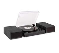 Fenton RP165B Record Player with Speakers - Retro Bluetooth Turntable, 3-Speed Vinyl Player, Stereo Speakers Included, Wireless Audio Streaming, Stylish Black & Grey Finish for Home Audio