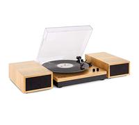 Fenton RP165L Vinyl Record Player With Speakers, Bluetooth, Light Wood | 3-speed 33/45/78 RPM, auto-stop, ceramic cartridge, flexible speaker placement