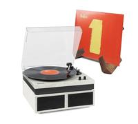 Fenton RP165M Bluetooth Record Player with Stereo Speakers and Retro Wooden Vinyl Holder - Marble Finish, 3-Speed Turntable, Home Audio Set for Vinyl Collectors & Music Enthusiasts