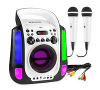 Fenton SBS30 Karaoke Machine Speaker System with Party Lights, Bluetooth and 2 Handheld Microphones CDG/CD+G/MP3+G Player Song Lyrics Screen Display Output, White