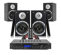 Fenton SHFB55B 4.0 Surround Sound System - 5" Hi-Fi Bookshelf Speakers, AV-150BT Bluetooth Amplifier, FM Radio & Home Cinema Theatre Audio Kit, 140W - Black