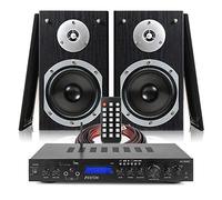 Fenton SHFB55B Hi-Fi Stereo Bookshelf Speaker System with AV-150BT 5-Channel Bluetooth Home Cinema Theatre Amplifier, FM Radio, USB, 140W, Cable Included, Black