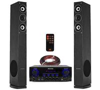 Fenton SHFT52 HiFi Tower Speakers & AV440 Stereo Amplifier System, Bluetooth Audio Streaming, USB MP3 Playback, Karaoke, Home Floor Speaker Systems, 500W Power, Remote Included, Pair - Black