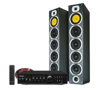 Fenton SHFT57B Floor Standing Speakers with Audizio AD220B HiFi Amplifier - Tower HiFi System with Bluetooth, Passive Resonator, Speaker Cable Kit Included