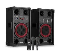 Fenton SPK-108 8-Inch Active Bluetooth Karaoke Speaker System with Wired Vocal Microphones, 400W Home Audio Karaoke Setup for Adults, USB/SD MP3 Playback & Echo Controls Included