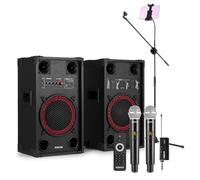 Fenton SPK-110 Bluetooth Karaoke Machine Set - 10" Active Speakers, Wireless Dual UHF Microphones, Adjustable Mic Stand with Tablet Holder, Home Karaoke Kit for Adults, 600W Output
