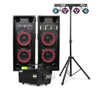 Fenton SPK-208 Bluetooth Party Speaker Set with MAX PartyBar1 Disco Lights and Fuzzix Smoke Machine - Complete Home DJ Party System 800W