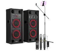 Fenton SPK-208 Karaoke Machine Set with Two Wireless UHF Microphones, Adjustable Echo, Bluetooth Party Speakers & Tripod Mic Stand with Tablet Holder for Home Karaoke Setup