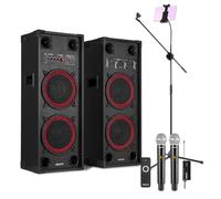 Fenton SPK-210 Bluetooth Karaoke Machine Set - 1200W Active Speaker System, Vonyx UHF Wireless Microphones & Mic/Tablet Stand For Adult Home Karaoke System & DJ Parties