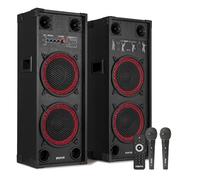 Fenton SPK-210 Bluetooth Karaoke Speaker System with Two Wired Microphones, 1200W Portable 2x10 Inch Active Adults Karaoke Machine, Party Speakers Set for Home Entertainment & DJ Events
