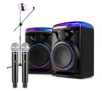 Fenton Track 2.0 Bluetooth Karaoke System Bundle with 2-Way Speaker, Wireless & Wired Mics, Echo Effect, LED Lights, Tripod Stand, Mic/Tablet Holder, Home Karaoke Machine for Parties, Kids & Adults