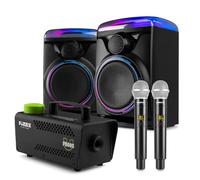 Fenton Track 2.0 Complete Home Karaoke System with LED Speakers, Dual Wireless Microphones & Party Smoke Machine - Bluetooth Audio, TV Connectivity, Remote Included, All-in-One Party Kit - Black